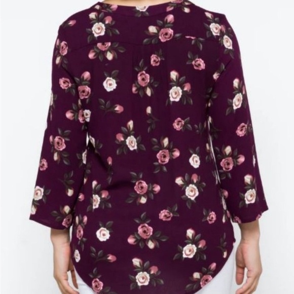 Monday Fun NWOT Kearney Henley Floral Tunic Blouse Top Plum Women’s Size Small - Picture 2 of 7